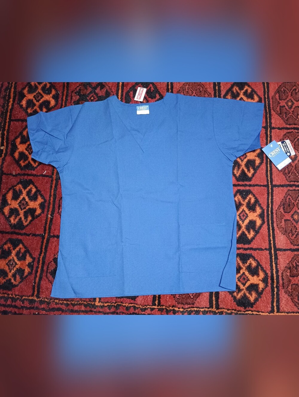 Crest Scrub Top Womens Blue Nursing Vet Medical Uniform Short Sleeve 2XL NWT